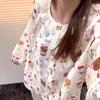 Soft Cute Princess Style Girl Pajamas Spring and Autumn Cardigan Round Neck Double Long Suit Student Dormitory Loungewear