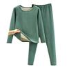 2 Pcs/Set Winter Top Pants Set Thick Plush Round Neck Long Sleeve Elastic Waist Warm Soft Cold-proof Homewear Pajamas Set Thermal Underwear Set