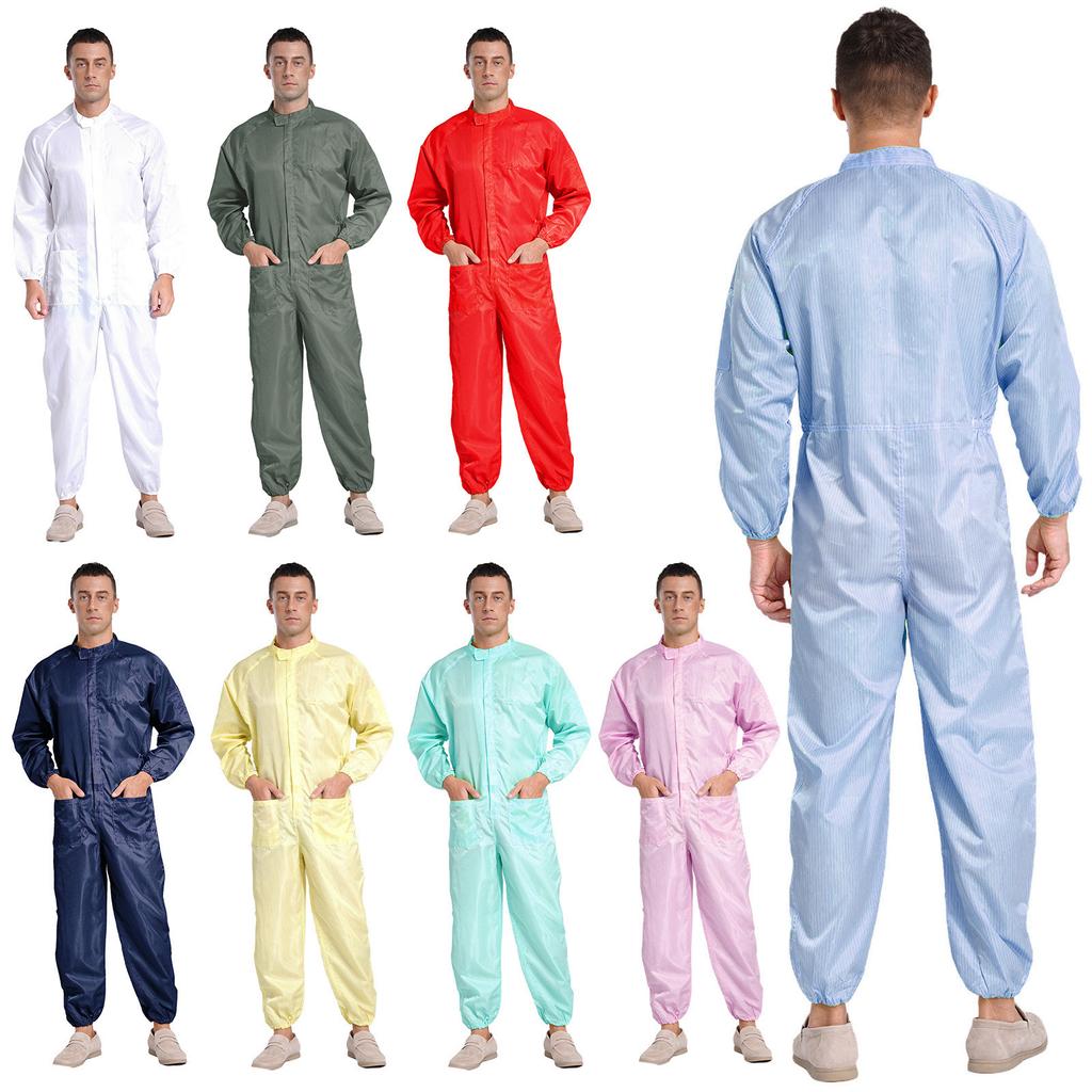 Stand Collar Front Zip Jumpsuit M-5XL - Mens Adults Anti-static Dustproof Full-body Coveralls for Workshop Worker