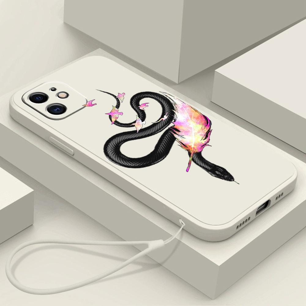 N77 Бабочка Черное Золото Змея с ремешком Силиконовые чехлы для телефонов с прямыми краями для Xiaomi Poco X5 Redmi Note 13 Pro 12C Realme Huawei Противоударный чехол