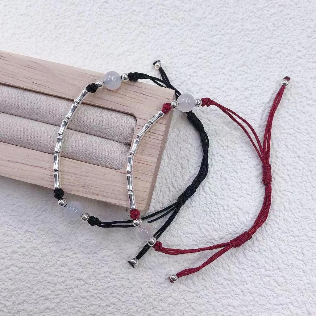 Sterling Silver S925 Bamboo Agate Red Rope Bracelet "Bamboo Joy" - Success Charm for Women In Postgraduate Entrance Exam.