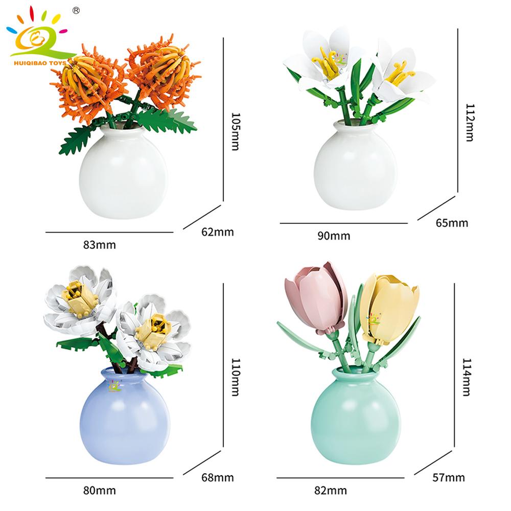 Huiqibao Moc Flower With Vase Model Building Block Diy Eternal Bouquet Home Desk Desk Plant Decor Brick Girl Gift Children Toy