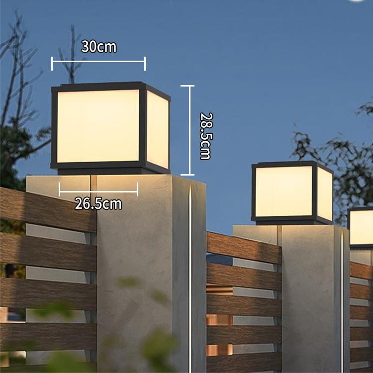 Modern Outdoor IP65 Waterproof Square Gate Fence Garden Post E27 Black Aluminum Villa Courtyard Pillar Light