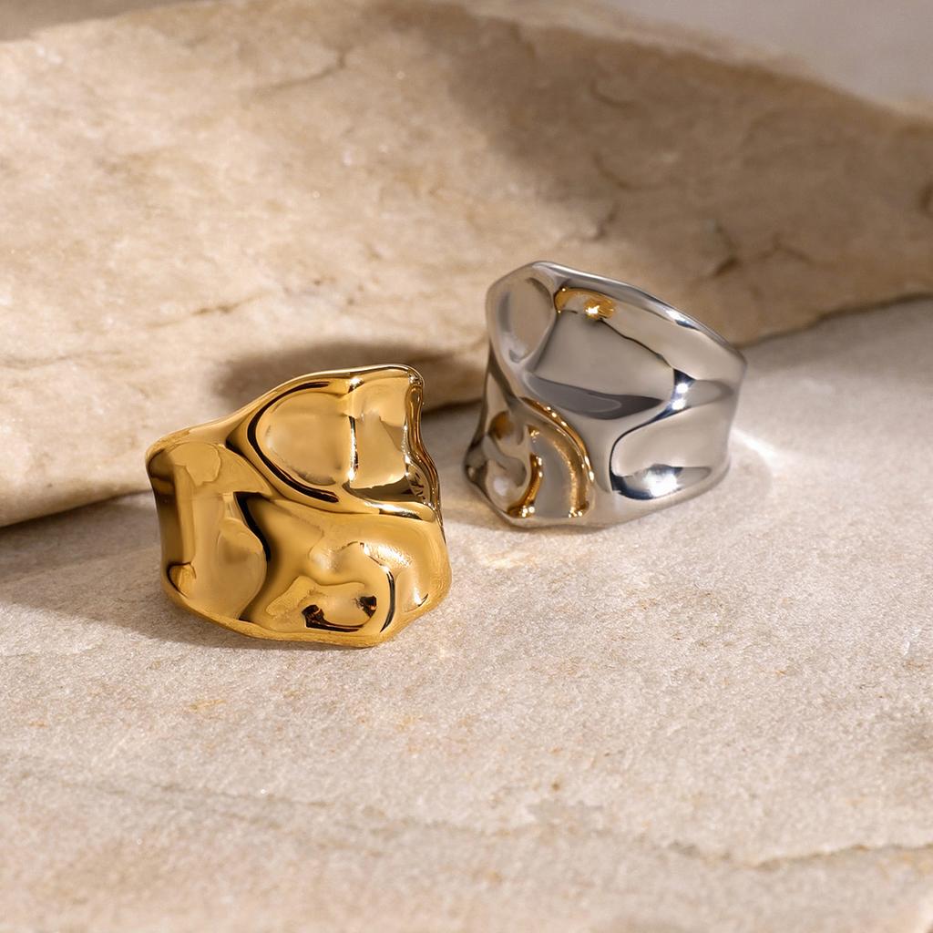 Youthway Персонализированное кольцо с неровной кованой текстурой, широким отверстием, из нержавеющей стали, не тускнеющее, очаровательное, для вечеринки, женское