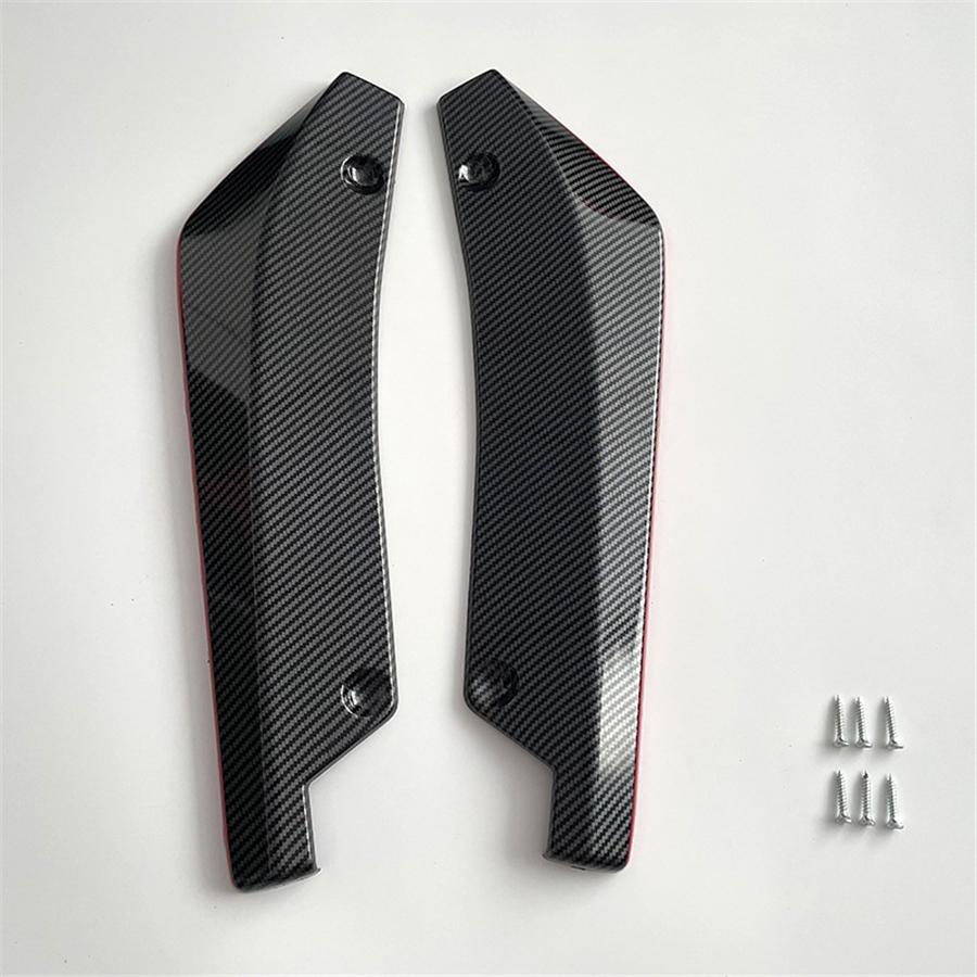 Pair Car Rear Bumper Lip Wrap Angle Splitter Diffuser Carbon Fiber Look+Red Line