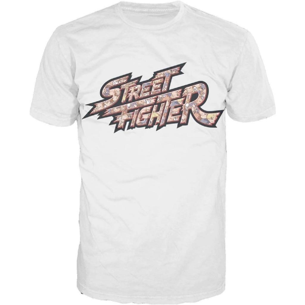 Street Fighter Logo Pattern Chibi Official Men's T-Shirt (White) (X-Large)
