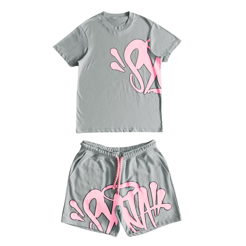 European and American street hip-hop men's and women's alphabet printing loose short-sleeved top men's summer tide brand casual sports suit