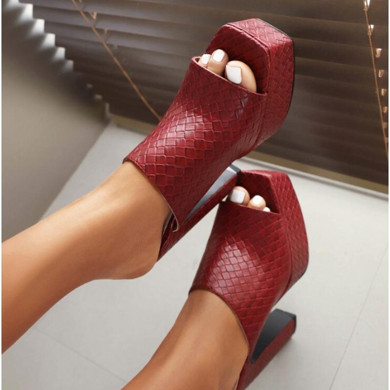 Sexy High Heels Sandal Women Slippers Platform Summer Slides Mules Shoes Leather Black White Red Sandals Zapatos Mujer