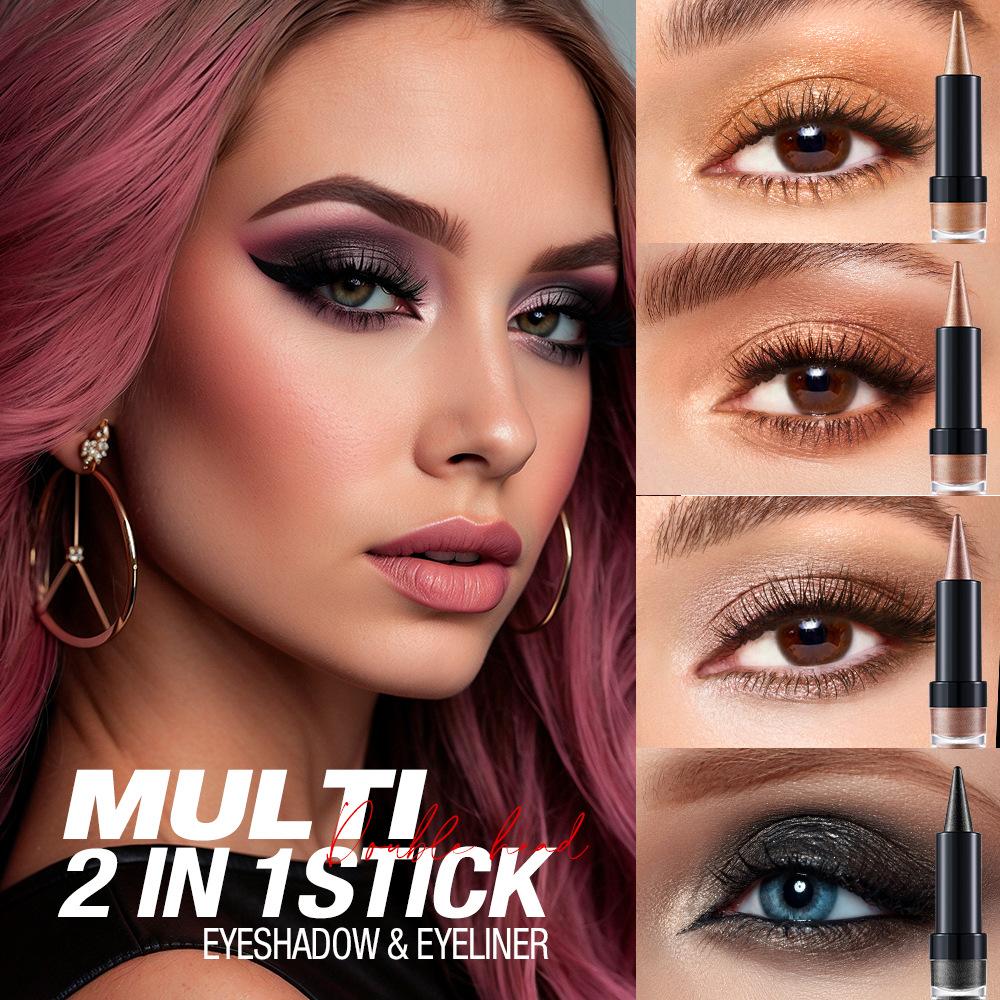 2 в 1 Пуля Перламутровые Тени для век Карандаш-заостренная подводка для глаз Карамельно-коричневый Черный Тени для век Макияж Шелковистые Гладкие Водостойкие Стойкие Тени для век