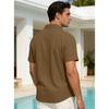 Men's Waffle Texture Short Sleeve Button Down Shirt Casual Pocketed Summer Top