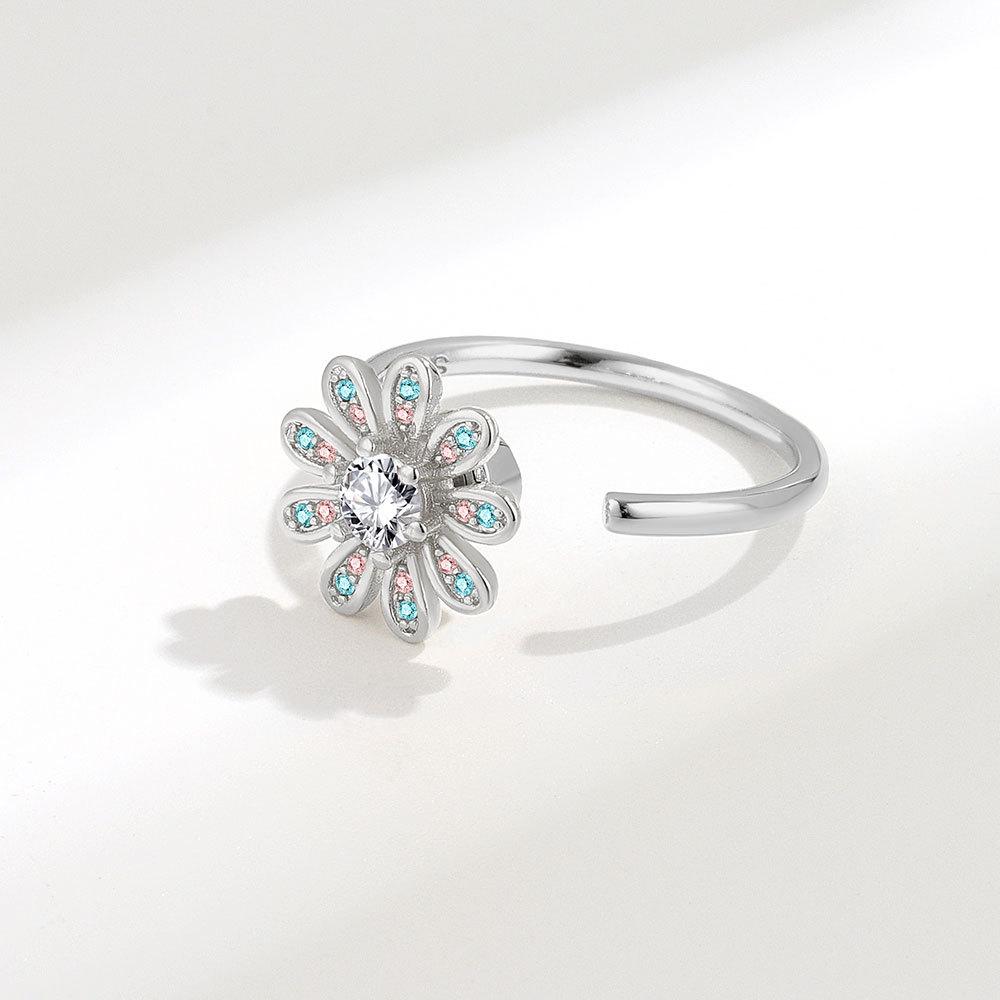 Adjustable Sunflower Spinner Ring With Zircon Anxiety Relief Stress Reducing Fashion Jewelry For Women And Men