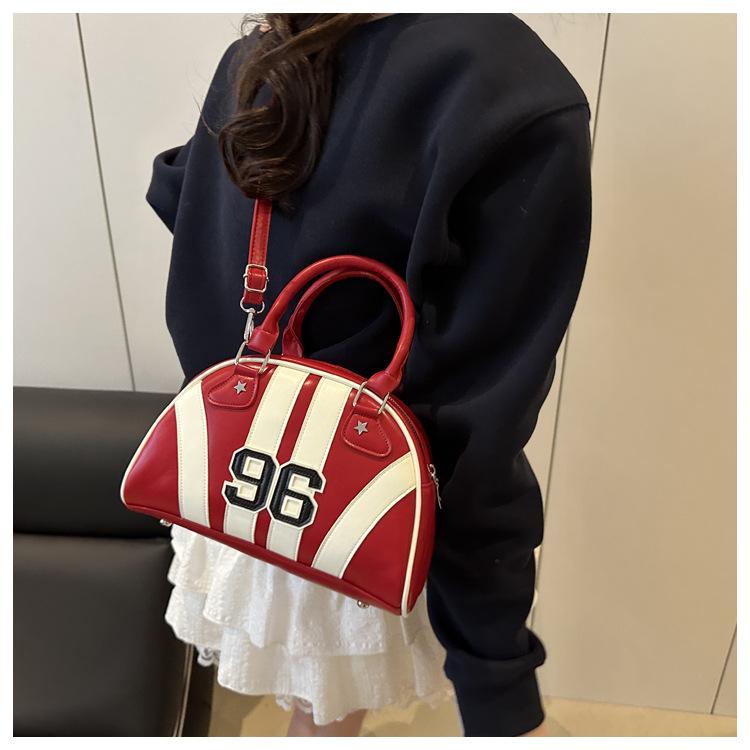 Women's Faux Leather Color Block Stripe Shoulder Bag Summer New Semi Circle Clutch Handbag Trendy Bowler Purse