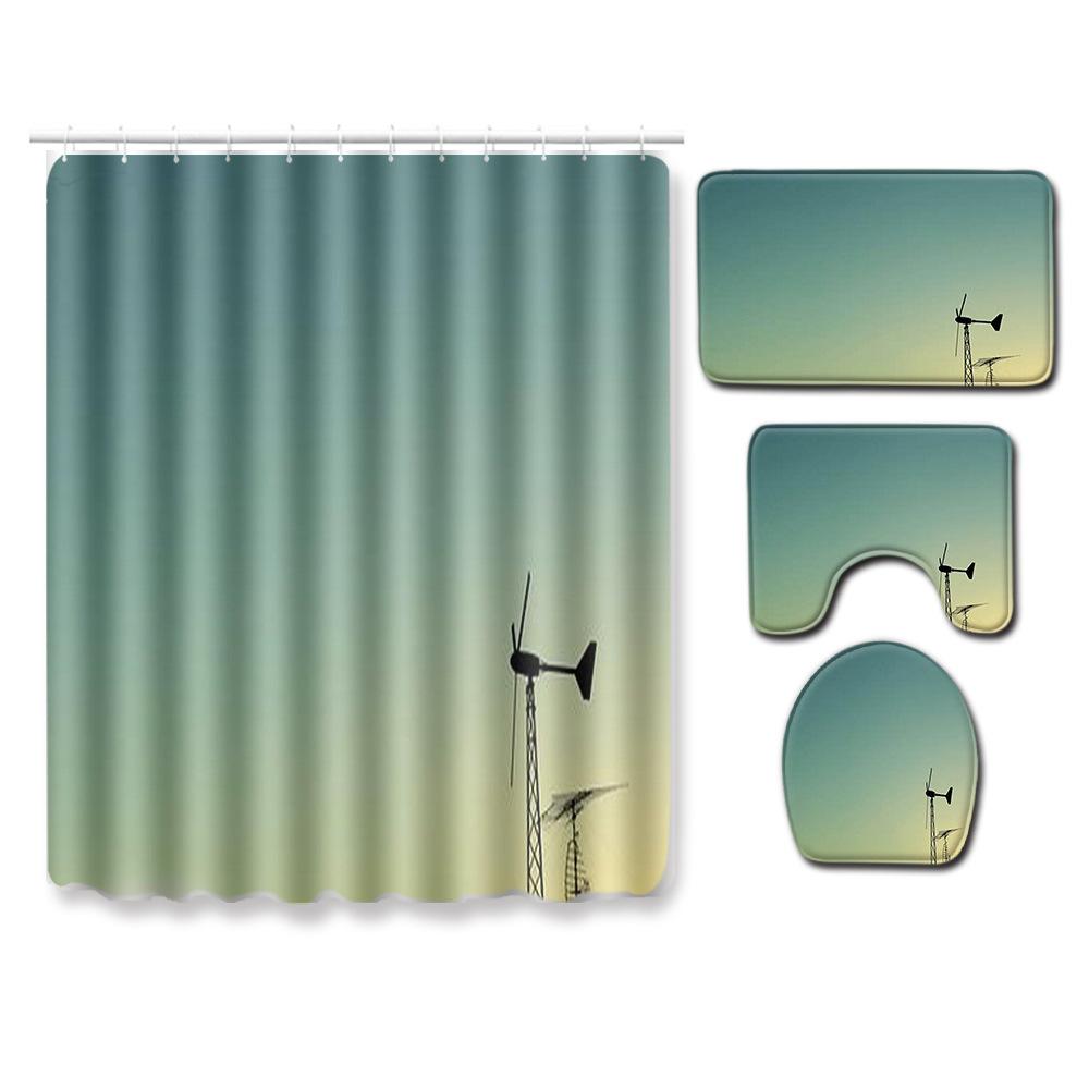 Stylish And Simple Shower Curtain Floor Mat Four-Piece Set Bathroom Toilet Carpet Shower Room Mat Foot Mat