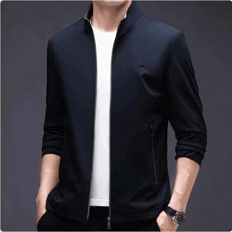 Куртка с воротником-стойкой, мужская, простая, новая, весна-осень, для пап среднего возраста, деловая, повседневная, на молнии, тонкая верхняя часть
