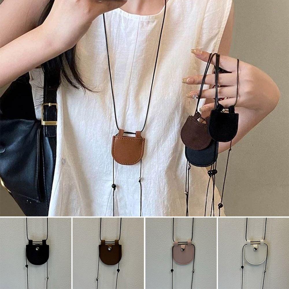 Adjustable Chain Suede Bag Necklace PU Sweater Chain Necklace Creative Gift Mini Necklace
