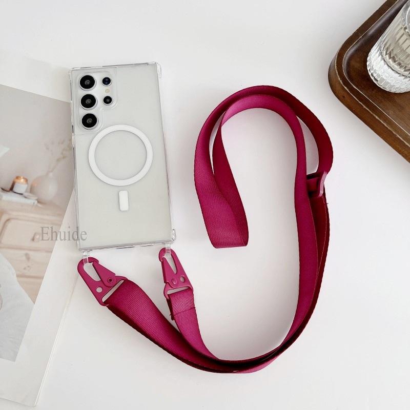 Lanyard Magnetic Case For Samsung Galaxy S25 Plus S23 S24 Ultra Magsafe Crossbody Strap Wireless Charging Acrylic Clear Cover
