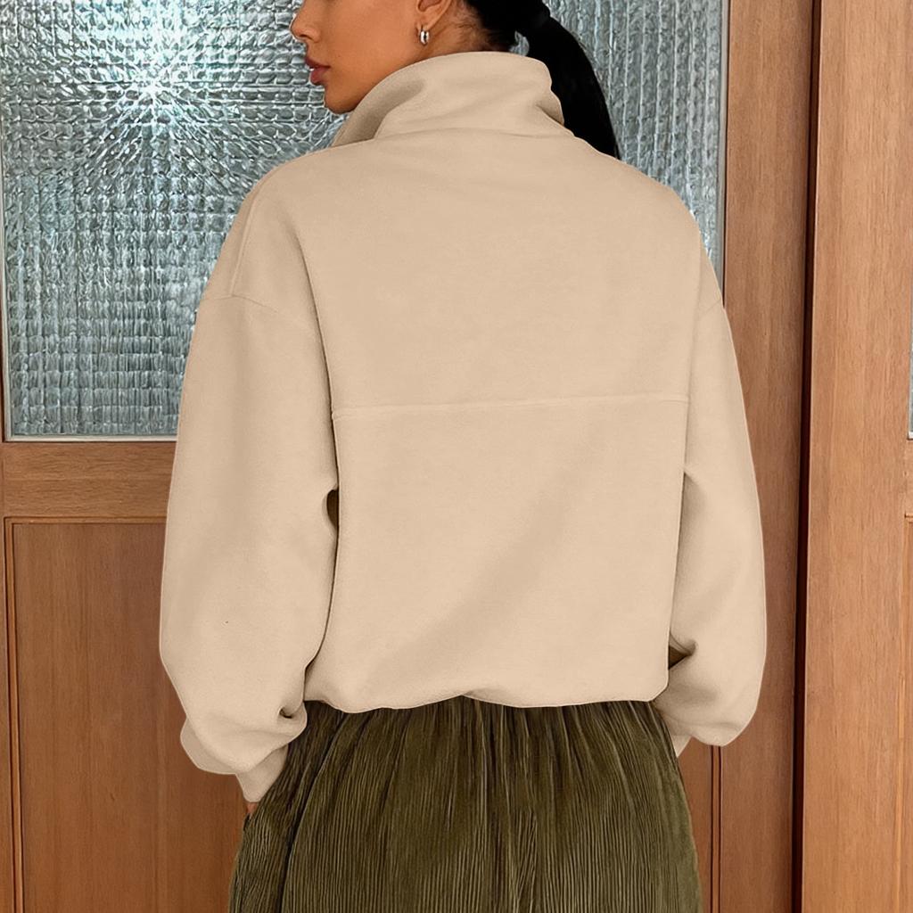 Женский повседневный свободный модный однотонный пуловер на молнии с длинными рукавами и лацканами