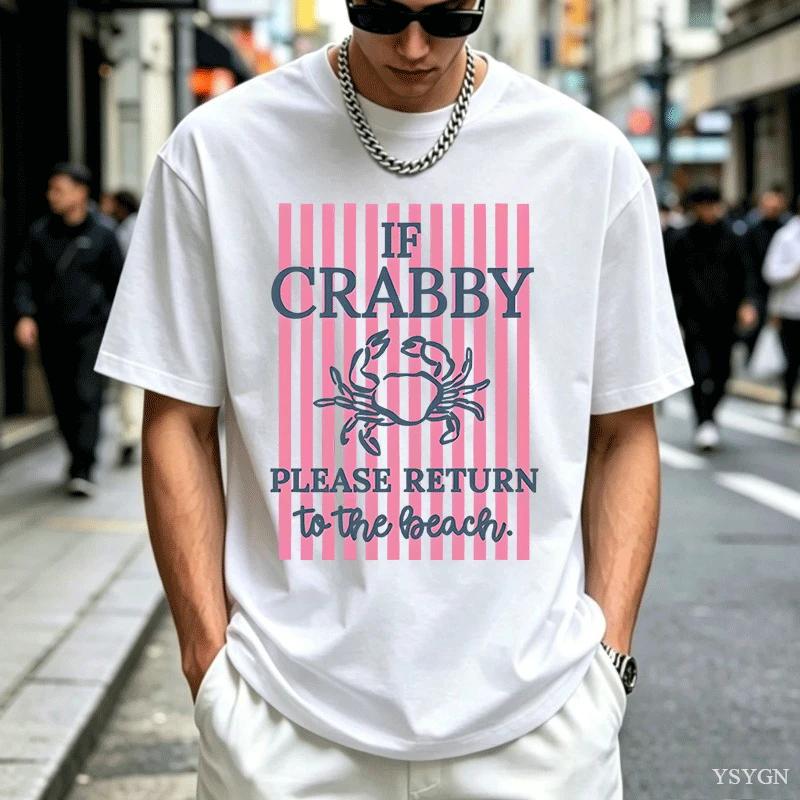 If Crabby Please Return To The Beach T Shirts Striped Short Sleeve Cotton Beach Vacation Tshirt Design Funny Crab Graphic Tees