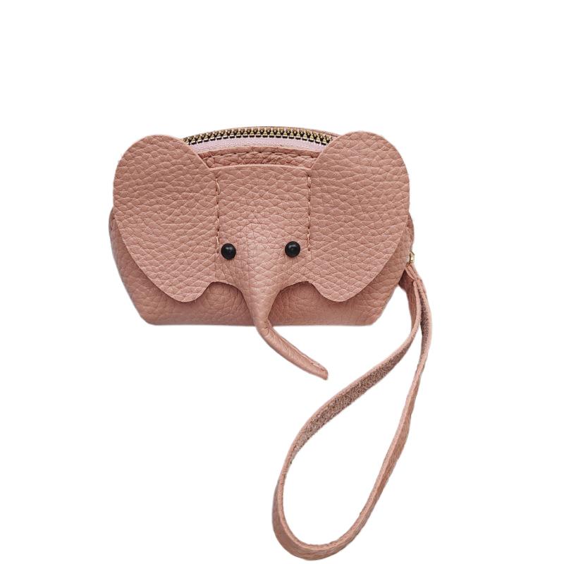 Exquisite Elephant Print PU Leather Money Bag for Women; Coin Purse with Key Ring and Zipper Pocket