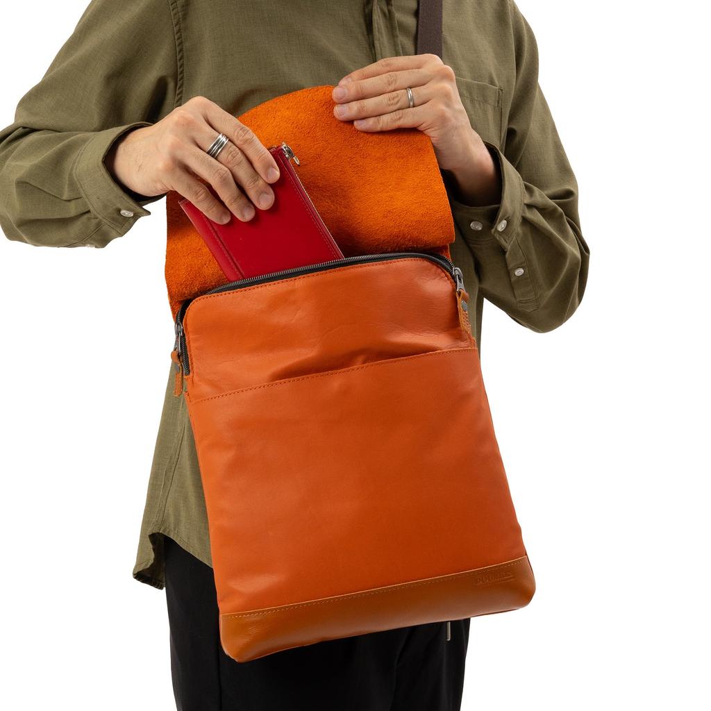 DOUBLES Мужская наплечная сумка, Стильная, Натуральная кожа, Формат A4, JVK-1604, Красный