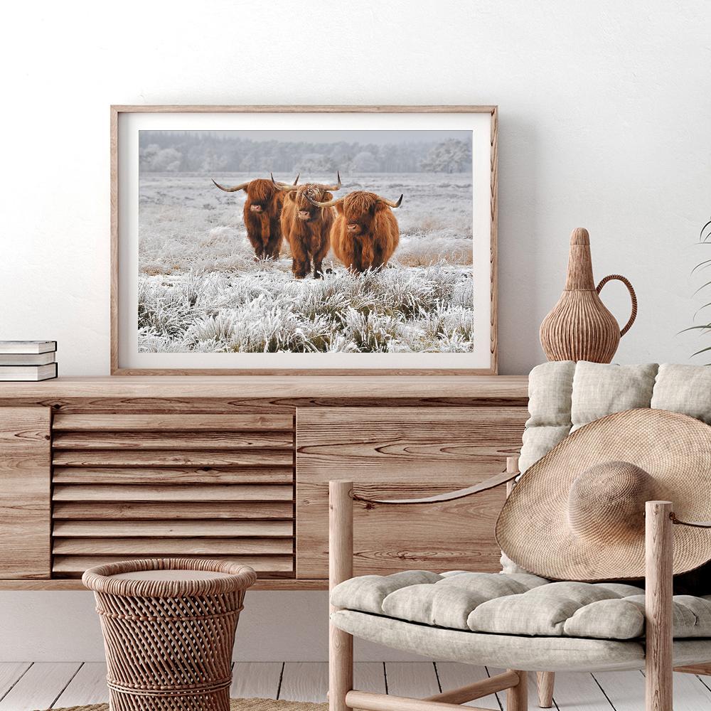 Scottish Highland Brown Cow Painting Canvas Print Poster Rustic Wall Art Farm Animals Picture for Living Room Home Decor Cuadros