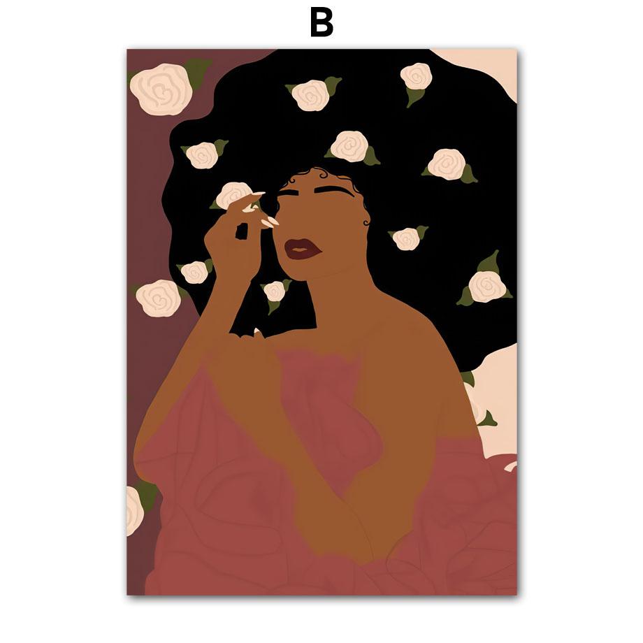 Очки с цветком, модные поп-черные девушки, настенное искусство, холст, живопись, постеры и принты, настенные панно для гостиной, украшения дома