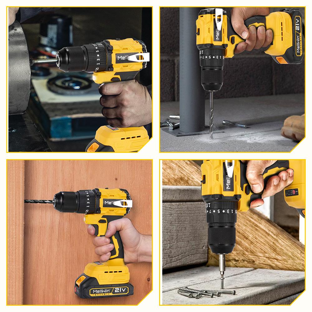 MELLWIN 13 мм бесщеточный электрический перфоратор 25+3 крутящий момент плоская дрель отвертка набор домашних электроинструментов DIY для Makita 18 В аккумулятор