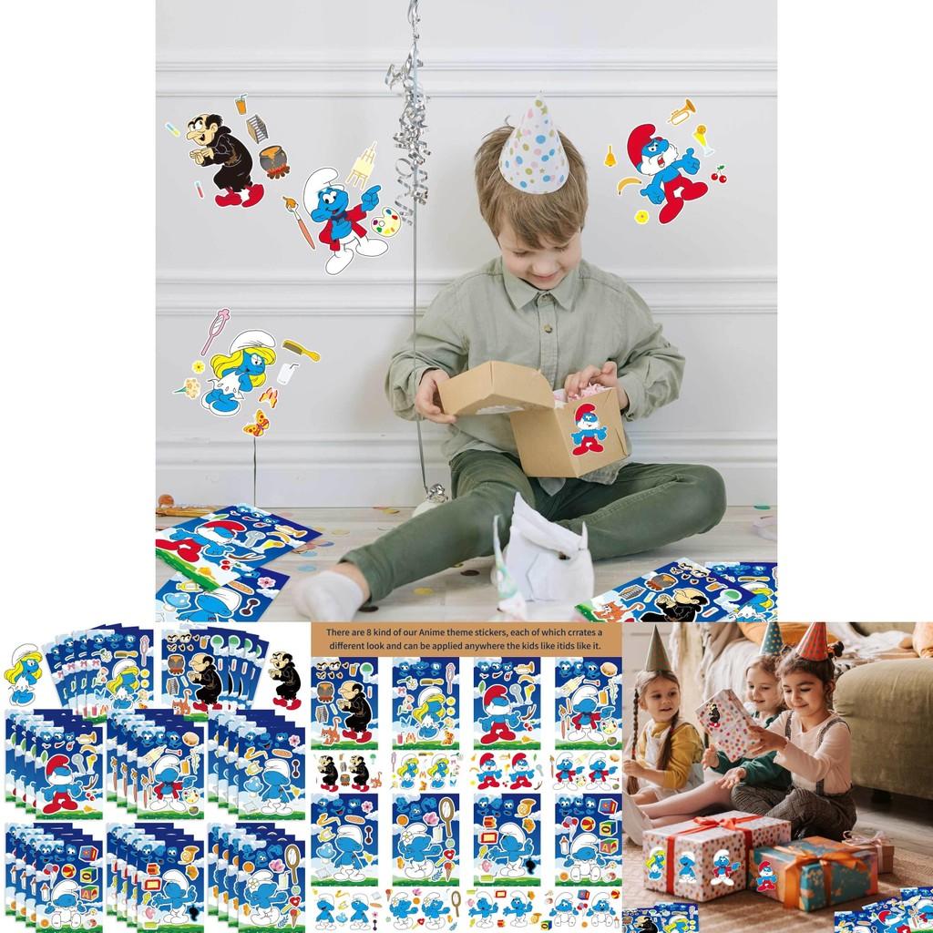 Cm2307023 Cute Cartoon Smurf Themed Interactive Puzzle Diy Sticker Fun Pack