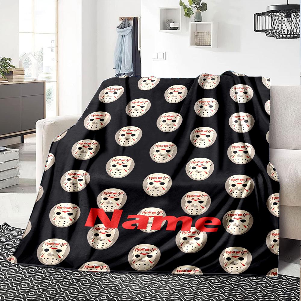 Custom Name Halloween horror Theme Printed Blanket - Perfect for Couch, Bed, Travel & Outdoor Use | Machine Washable, Cozy & Durable.