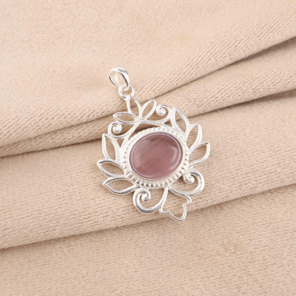 Purple Cat's Eye Gemstone 925 Sterling Silver Jewelry Handmade Pendant For Her CP-1-47