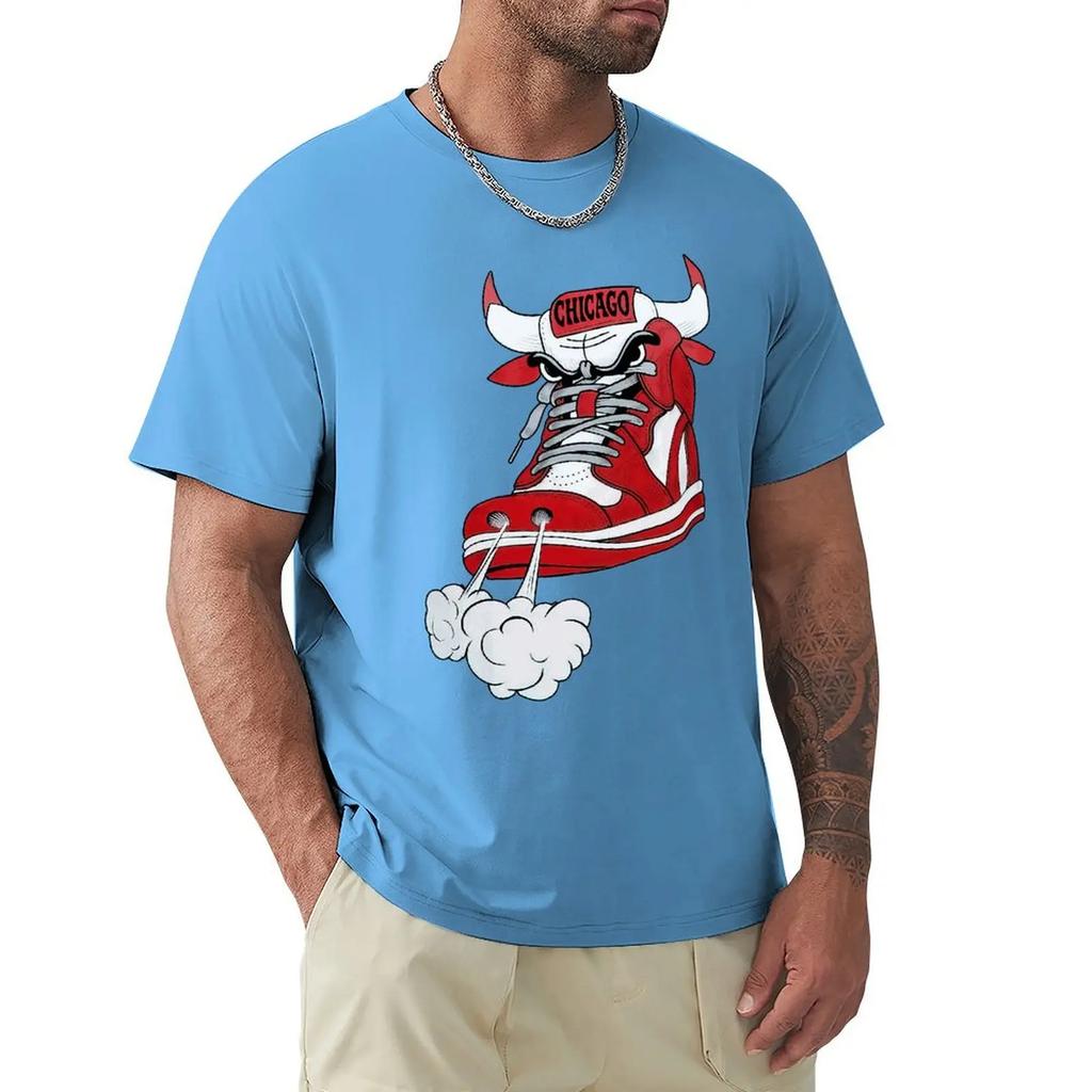 Футболка Chicago Shoe Bull Red White Hip Hop Longline Футболка Harajuku с коротким рукавом Футболка с графикой из 100% хлопка