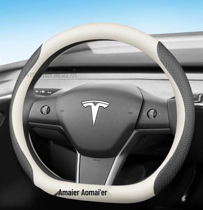 Genuine Leather Steering Wheel Cover for Tesla Model 3/Y - Ultra-thin Design