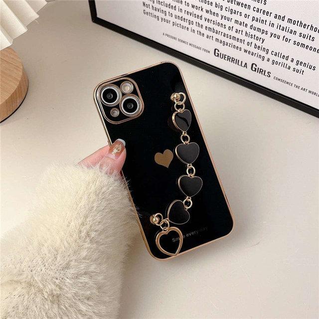 Чехол для телефона с мягким покрытием Love Heart для Iphone 14 13 12 11 Pro Max Xs Max Xr 14 Plus 14pro, противоударный чехол для браслета-цепочки на запястье