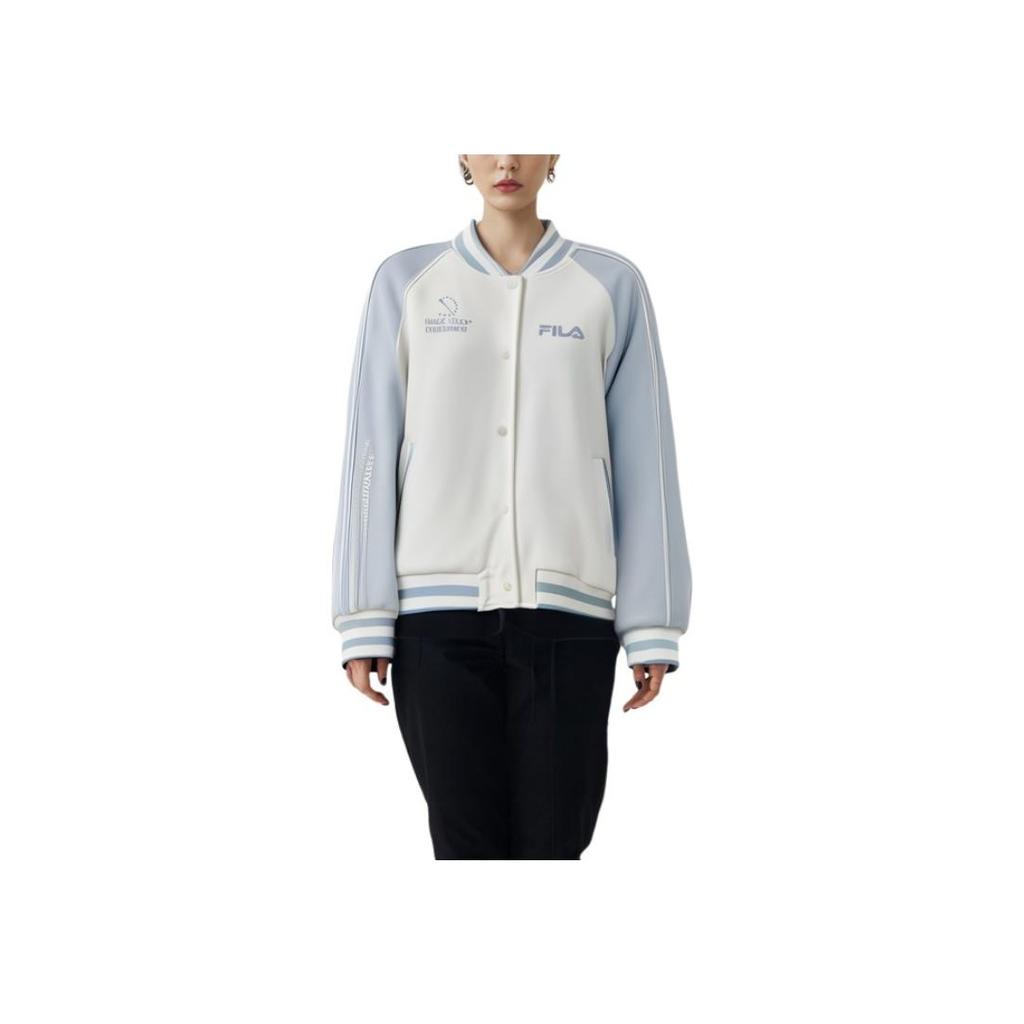 Fila Вязаная бейсбольная куртка с длинным рукавом Color Block для женщин, куртки, Солнечно-синий F11W249501F-LB