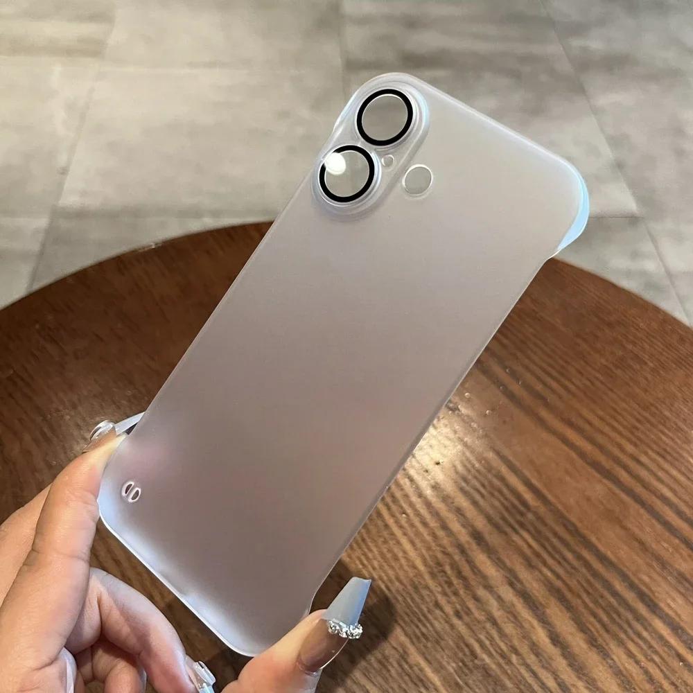 Безрамочный Чехол для iPhone 16 17 Ультратонкий Тонкий Матовый PC Чехол для iPhone 11 12 13 14 15 17 Pro Max Air Стекло Защита Камеры