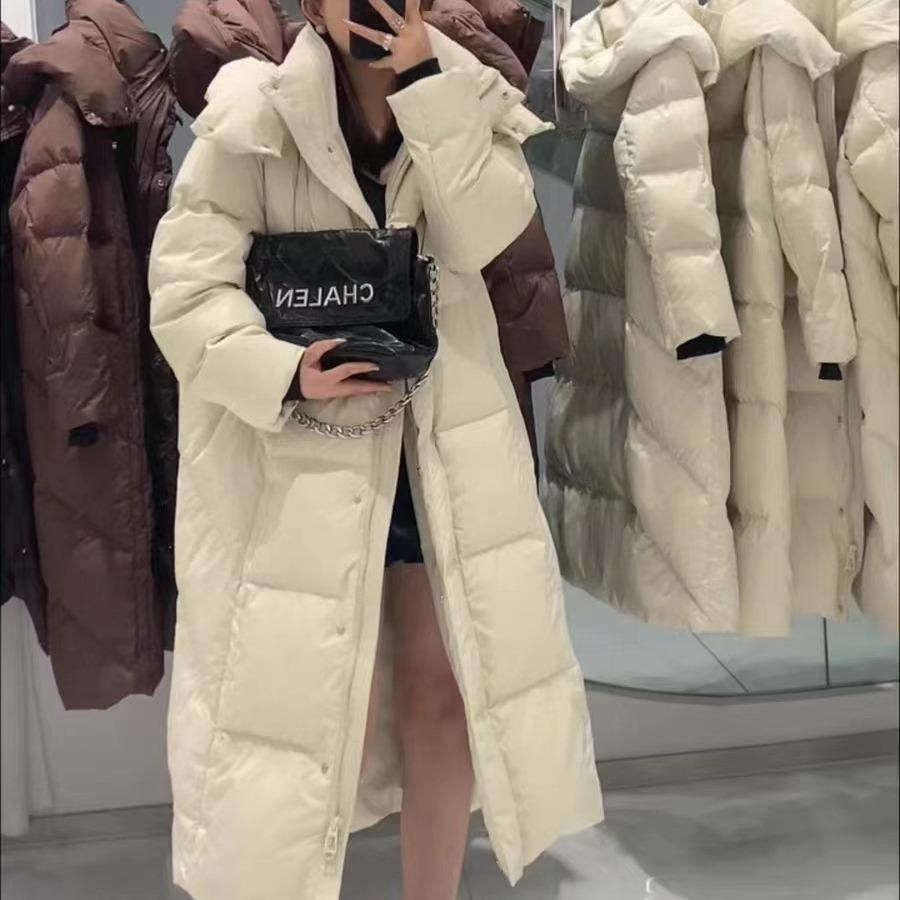 Высококачественная женская куртка-пуховик длиной до колена с утолщенным белым утиным пухом Pinghu, куртка-пуховик прилив