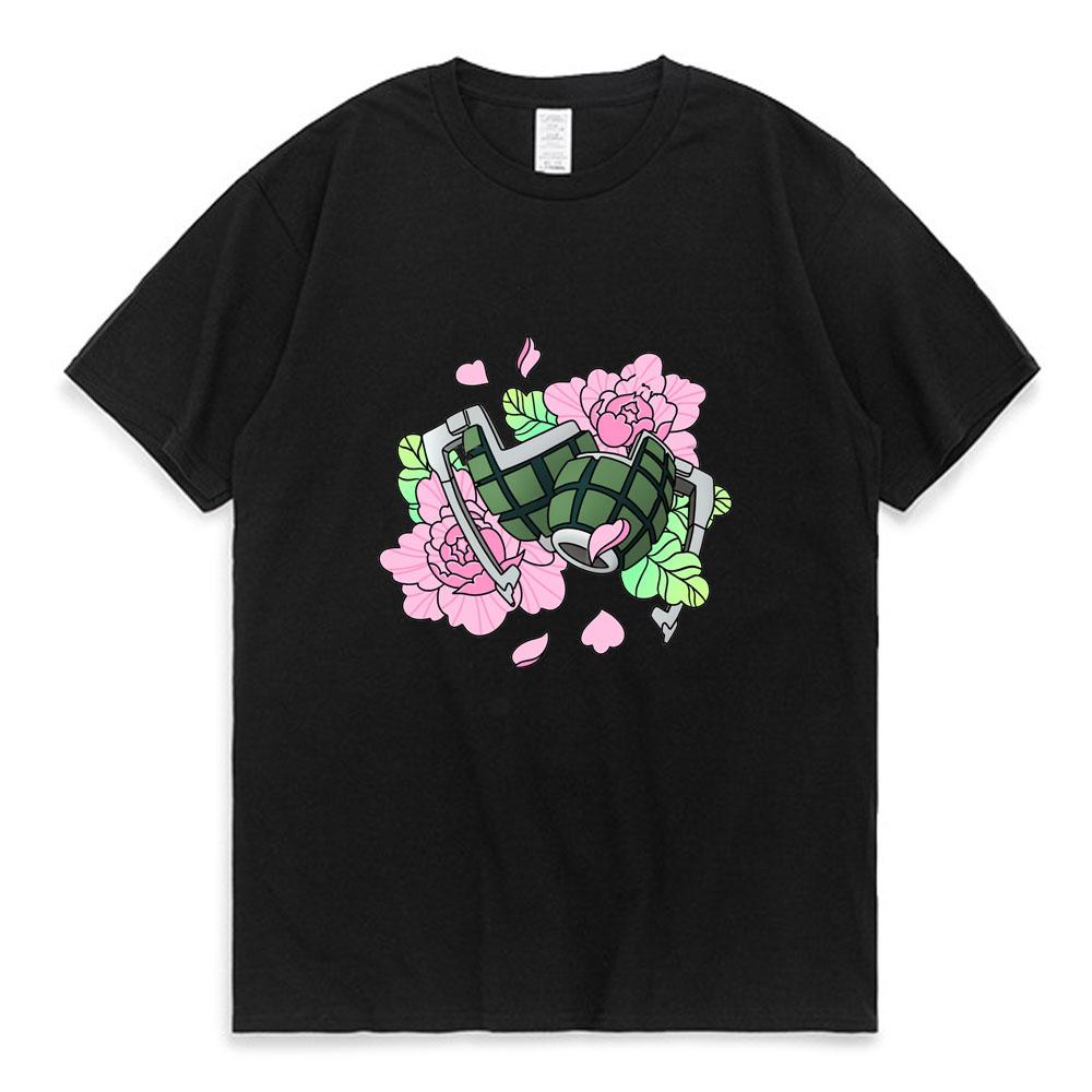 My Hero Academia Bakugo Gauntlets with Peonies Print T Shirt Men Women Street Fashion Oversized Short Sleeve Teen Summer Pop Tee
