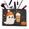 Cartoon Brush Holder Halloween Theme Cosmetic Bag, Durable Canvas Zipper Makeup Pouch, Digital Print Pouch Portable Storage for Stationery And