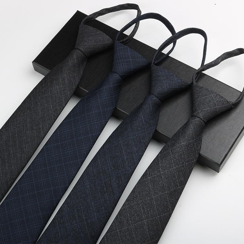 Men'S Tie Easy-Pull Zipper Dress Wedding British Style Blue Gray Knot-Free Hand Tie