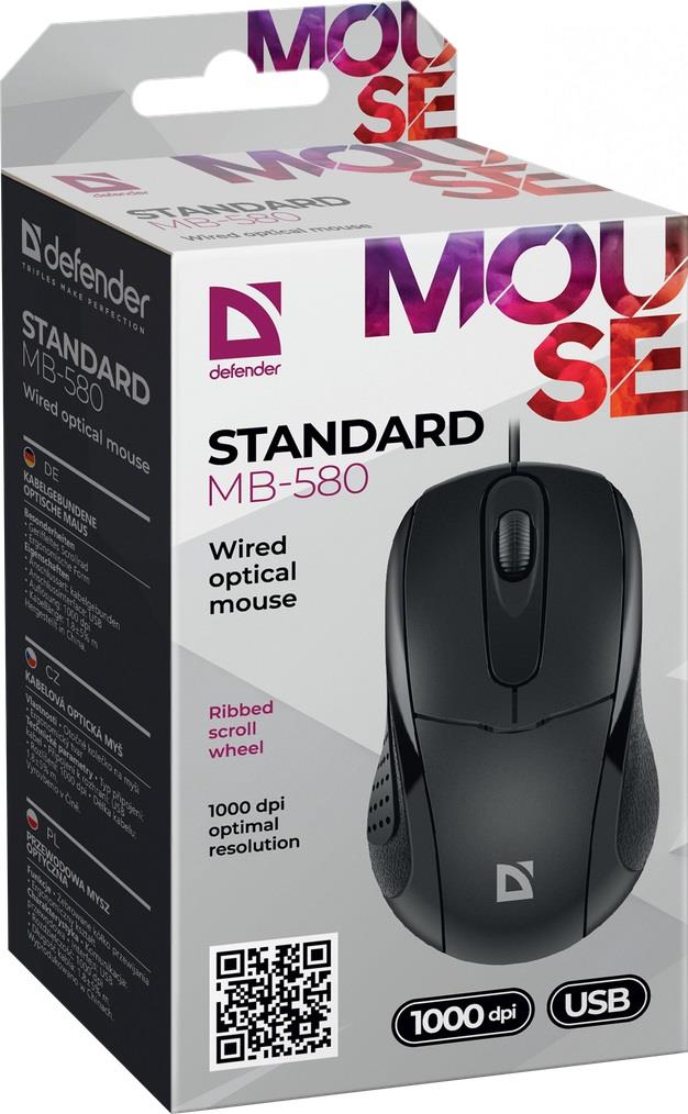 Defender STANDARD MB-580 OPTICAL 1000dpi 3P wired mouse black cable 1.8