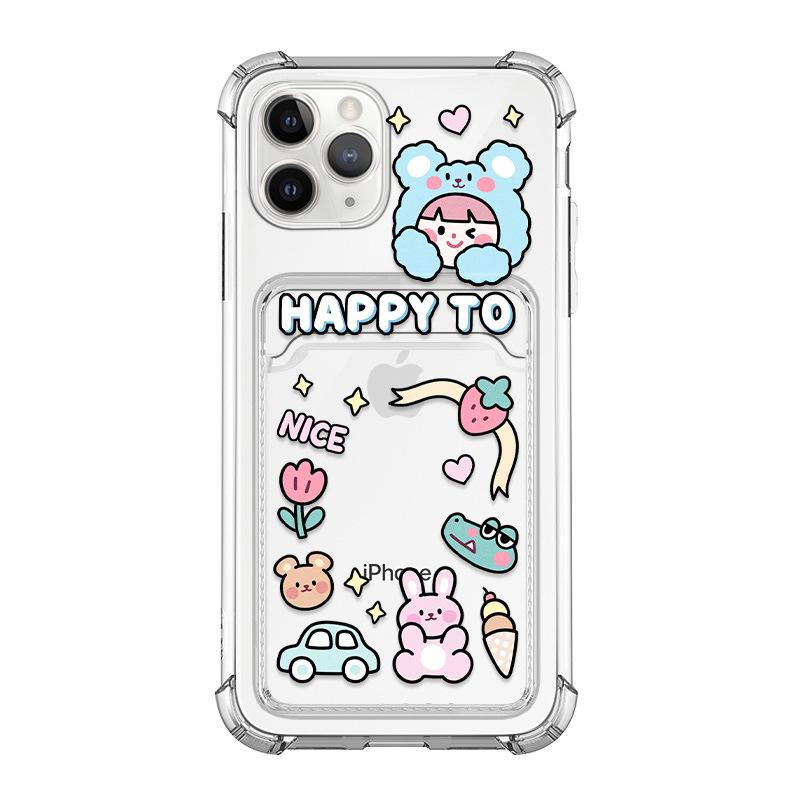 Чехол-держатель для карточек Zhitai Cartoon Blue Bear для iPhone 15