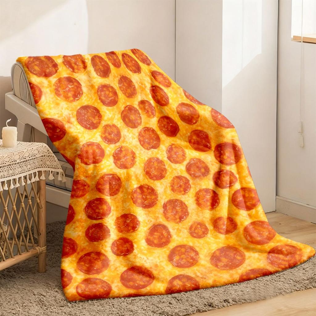 1pc Vintage Hamburger Print Blanket Suitable for Bed & Sofa - Soft Hypoallergenic Flannel Throw, Lightweight Bedspread for All Seasons, Hand Washable