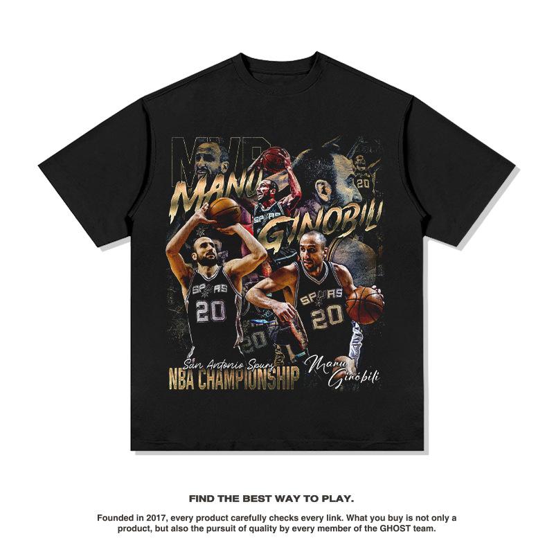2025 Ginobili American Star T-shirt Street Hip Hop Fashion Brand Vintage Print Short Sleeve High-quality Luxury Brand Ins Y2k