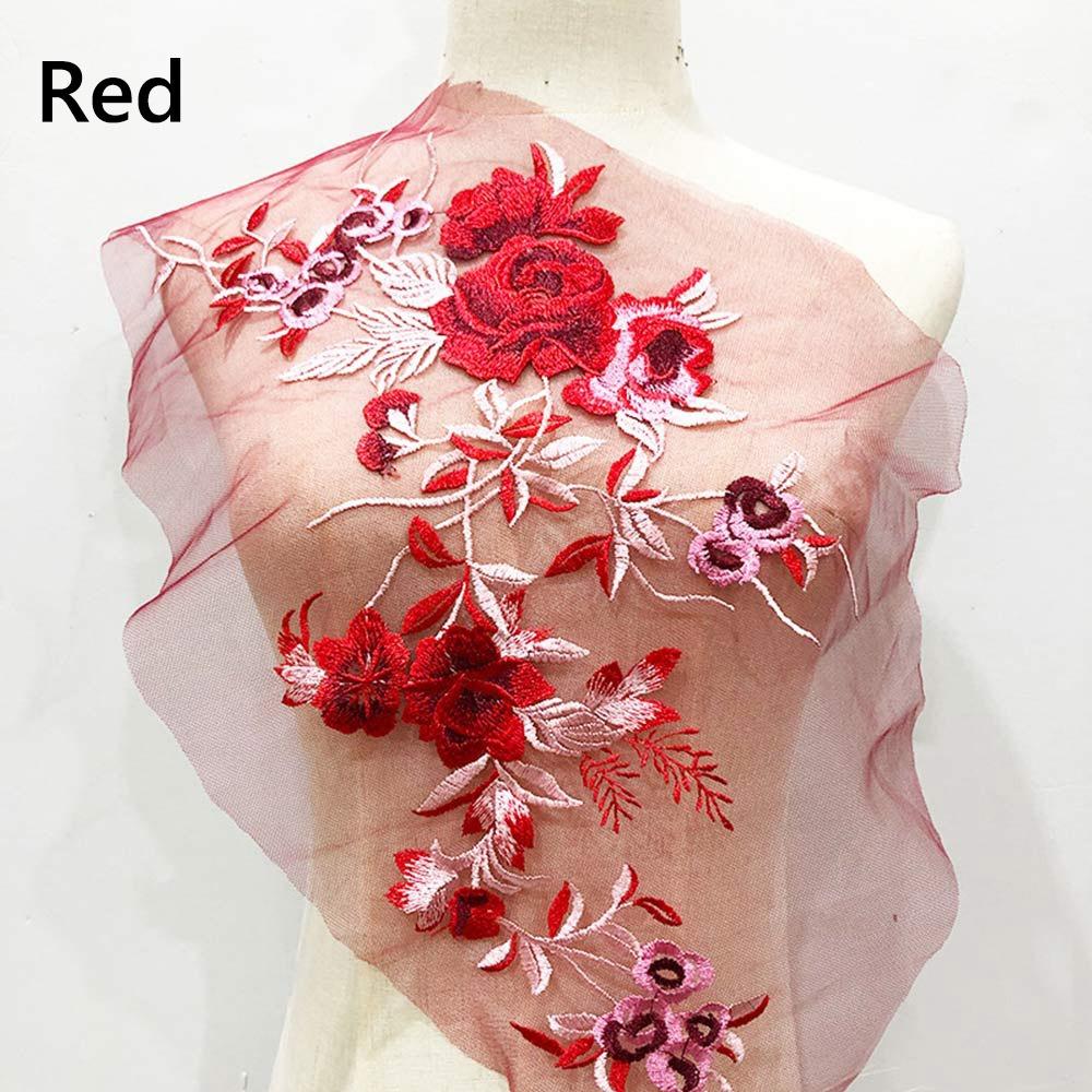 3D Flower Floral Embroidered Patches Mesh Bottom Wedding Dress Stickers  Clothing Decoration