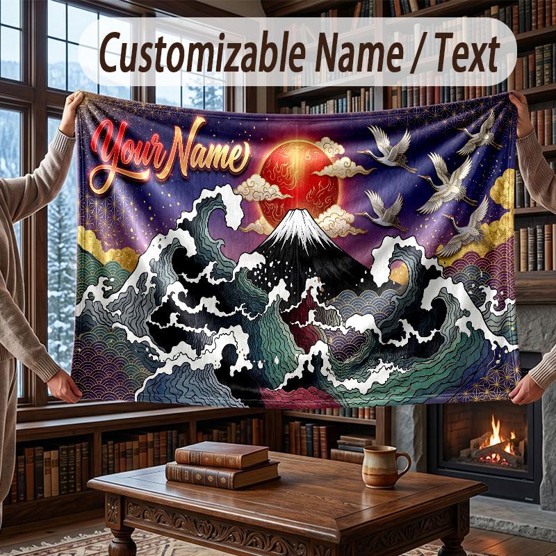 Mountain Landscape Theme Throw Blanket Custom Name Text Personalized Blanket Soft Cozy Blanket for Home Sofa Bed