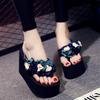 High Heels 11cm Beach Flip-flops Women's Thick Sole Non-slip Handmade Floral Fashion Slippers