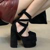 15cm Ultra High Heels Square Toe Double Platform Women Pumps Sexy Ankle Strap Mary Jane Wedges Thick Heeled Chunky Shoes