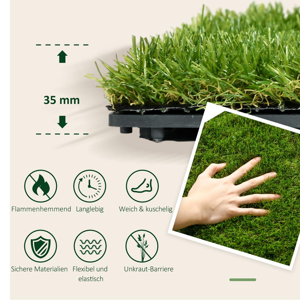 Artificial Grass 10-Piece Set 30x30cm, 25mm Realistic Turf with Drainage, 6.5K Fibers/m², Green, PP/PE, UV Resistant, Non-Slip, Easy Install