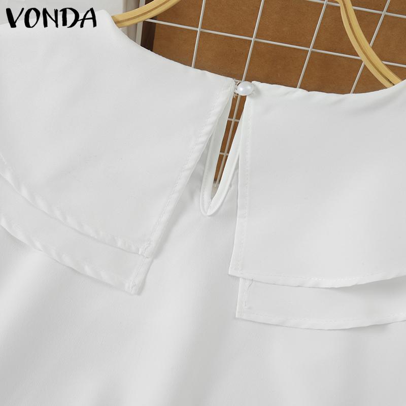 VONDA Женские многослойные однотонные блузки с круглым вырезом и длинным рукавом