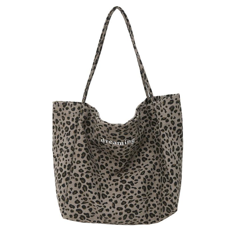 Niche Leopard Print Canvas Tote Bag Women's Bag Casual Large Capacity Fashion Handbag Korean Version Foreign Style Shoulder Messenger Bag